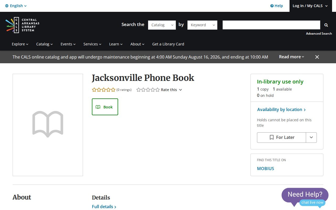 Jacksonville city directory CALS Phone Book catalog record